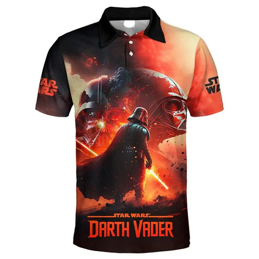 SW Polo Shirt Darth Vader In Fire Pattern Polo Tees Black Red