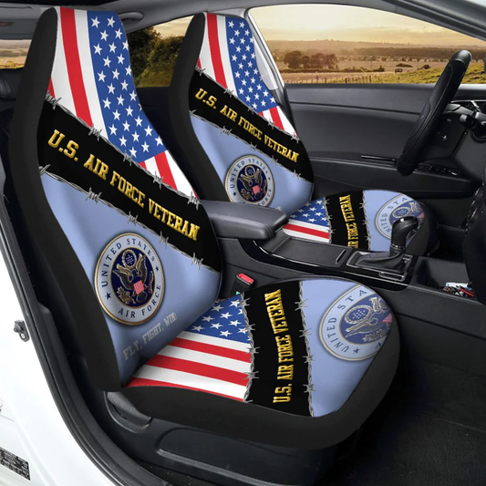 Veteran Car Seat Covers US Air Force Veteran Fly Fight Win Seat Covers Blue