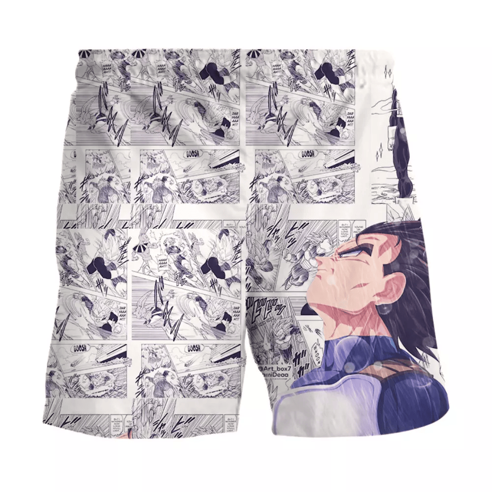 Dragon Ball Shorts Vegeta Fighting Manga Pattern Beach Shorts Black White