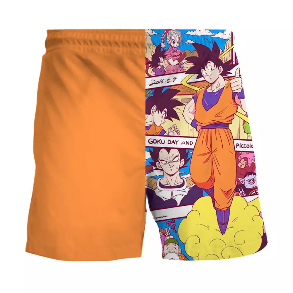 Dragon Ball Shorts Son Goku Graphic Anime Pattern Beach Shorts Orange