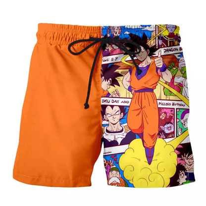 Dragon Ball Shorts Son Goku Graphic Anime Pattern Beach Shorts Orange