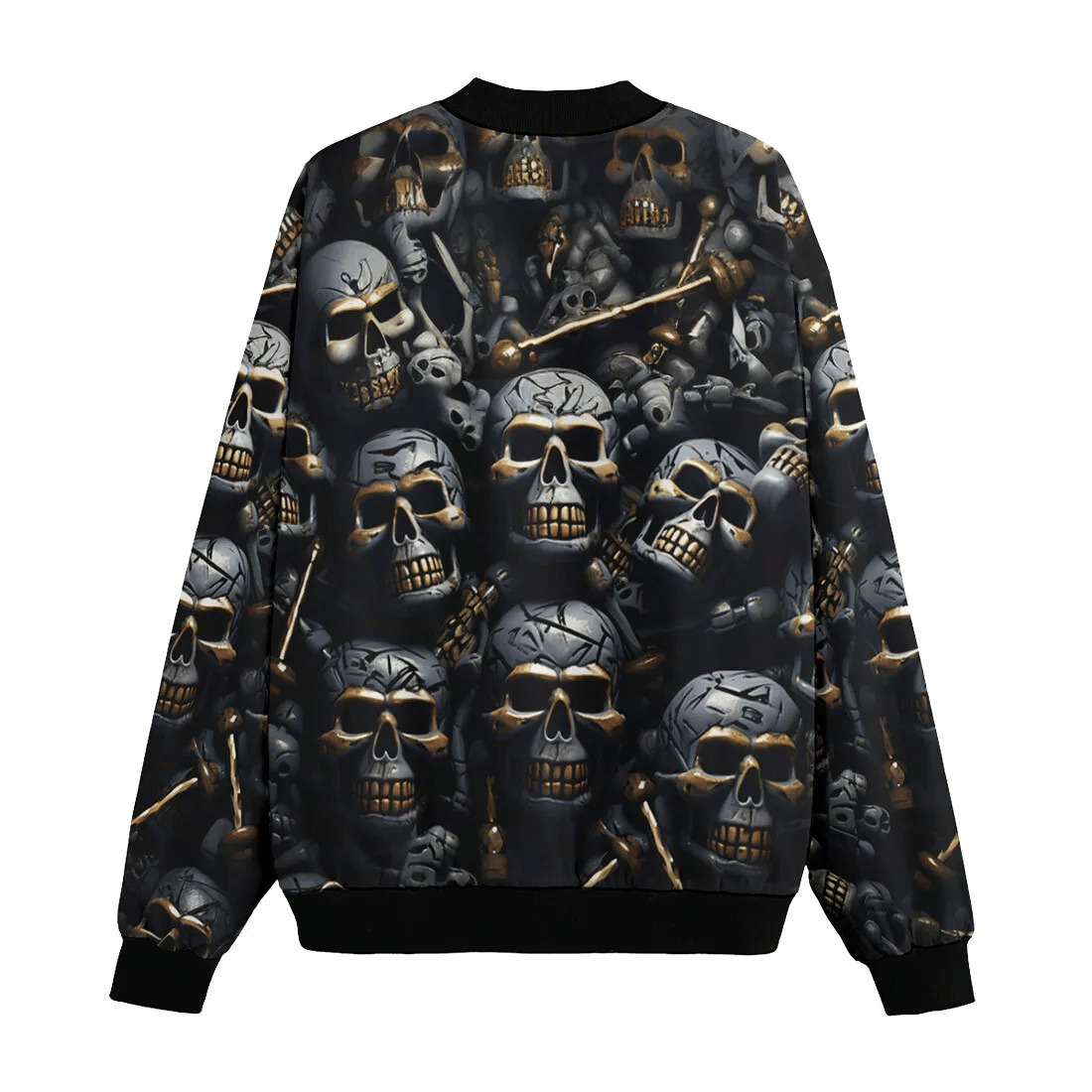 Skull Bomber Jacket Skull And Bones Pattern Bomber Black Gray Unisex