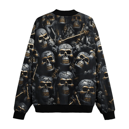 Skull Bomber Jacket Skull And Bones Pattern Bomber Black Gray Unisex