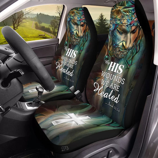 Jesus Car Seat Covers By His Would We Are Healed Seat Covers Blue Green