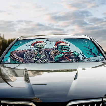 Zombie Car Sun Shade Christmas Hat Zombie Driving Winshield Sun Shade Blue