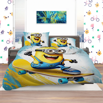 Minions Bedding Set Minion Riding On Skateboard Duvet Covers Colorful Unique Gift