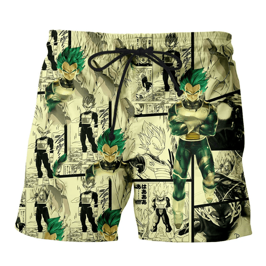 Dragon Ball Shorts Dragon Ball Vegeta Manga Pattern Beach Shorts White Green