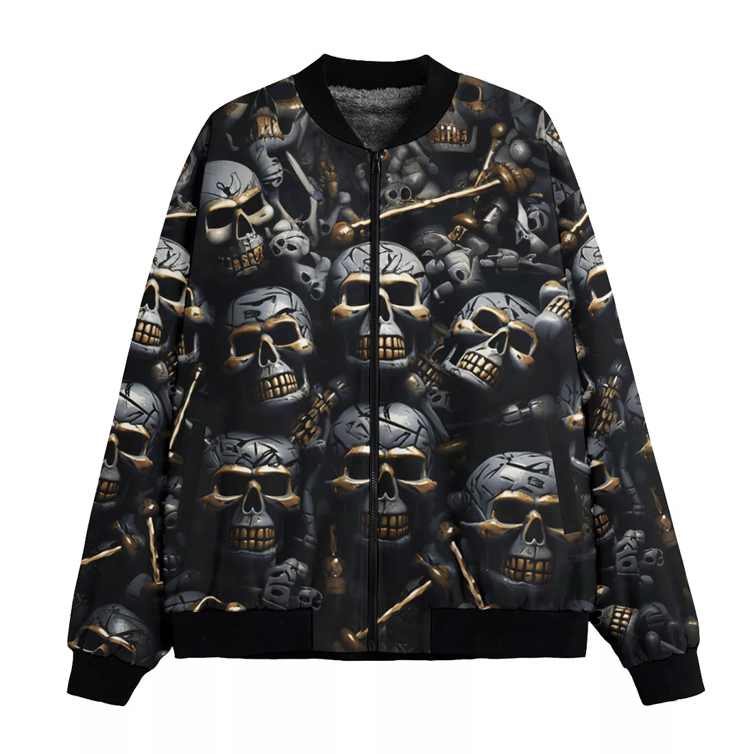 Skull Bomber Jacket Skull And Bones Pattern Bomber Black Gray Unisex