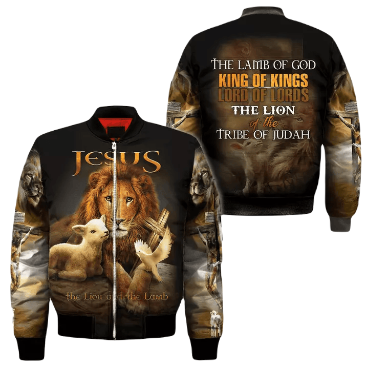 Jesus Bomber Jacket The Lion Of The Tribe Of Judah Bomber Black Brown Unisex