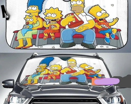 The Simpsons Car Sun Shade The Simpsons Family Watching Movie Winshield Sun Shade Colorful