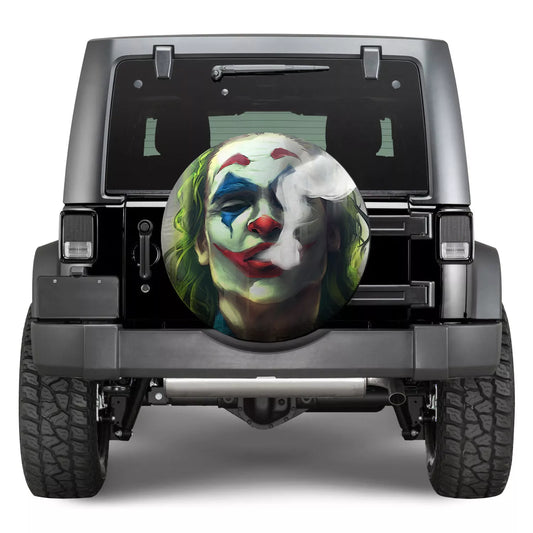 Joker Spare Tire Cover DC Joker Face Smoking Graphic Tire Covers Green