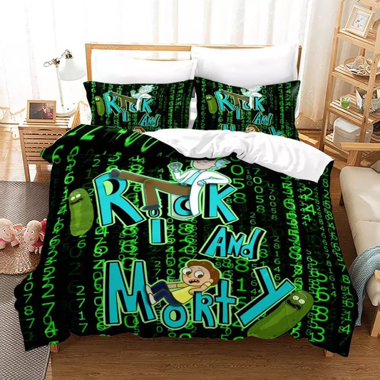 Rick And Morty Bedding Set Rick And Morty Computer Numbers Duvet Covers Black Green Unique Gift