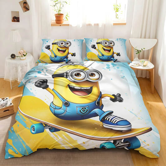 Minions Bedding Set Minion Riding On Skateboard Duvet Covers Colorful Unique Gift