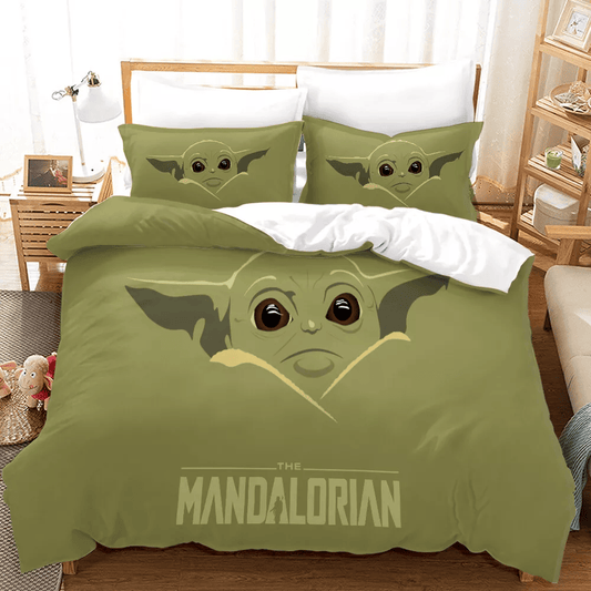 SW Bedding Set SW Mandalorian Baby Yoda Graphic Duvet Covers Green Unique Gift