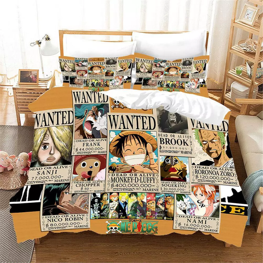 One Piece Bedding Set One Piece Character Wanted Paper Duvet Covers Colorful Unique Gift