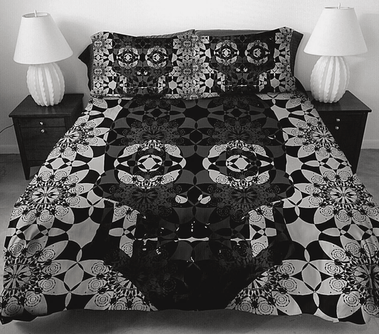 Skull Bedding Set Skull Flower Symmetrical Pattern Duvet Covers Black Gray Unique Gift