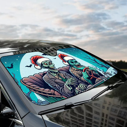 Zombie Car Sun Shade Christmas Hat Zombie Driving Winshield Sun Shade Blue