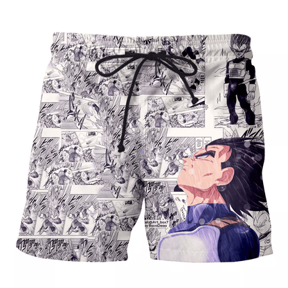 Dragon Ball Shorts Vegeta Fighting Manga Pattern Beach Shorts Black White