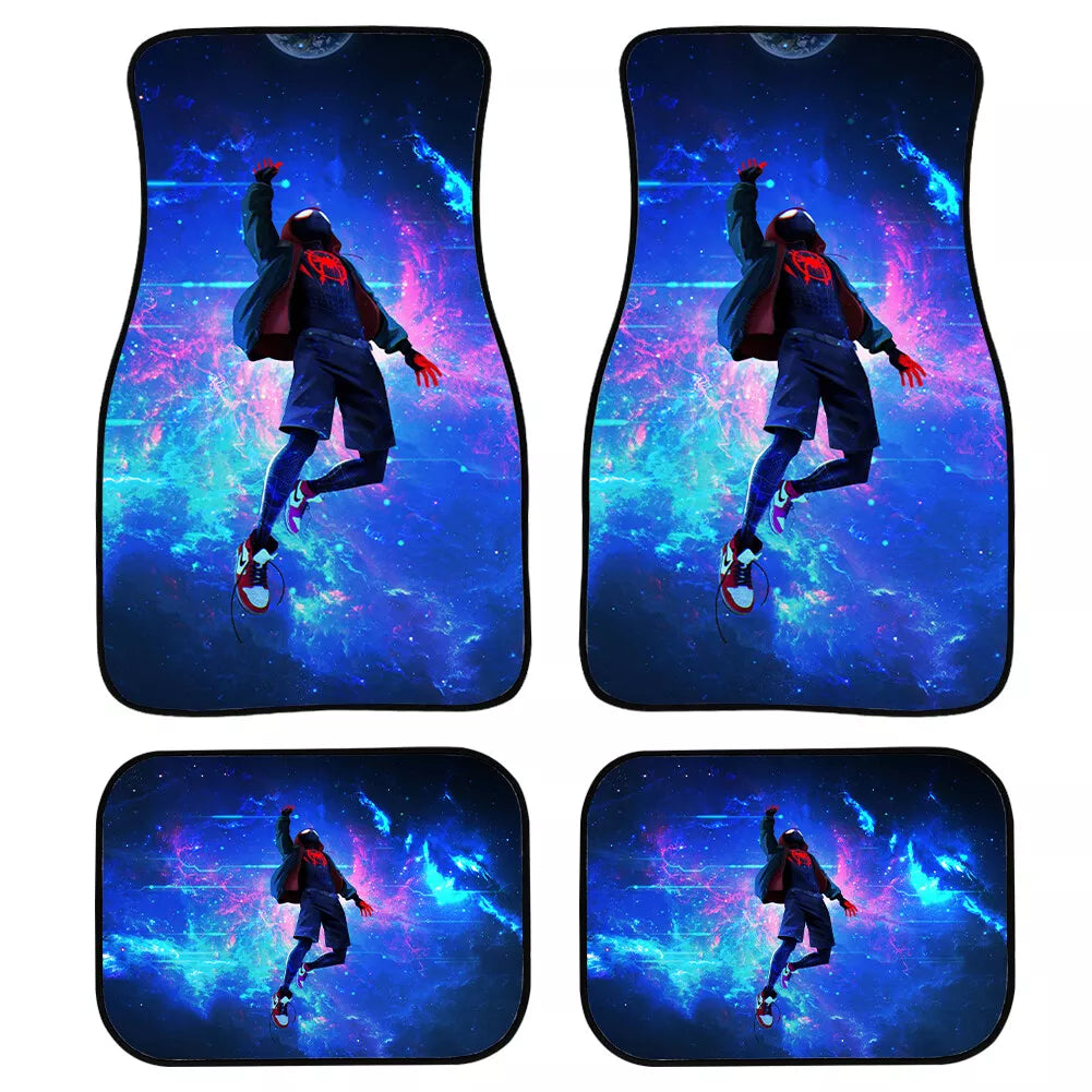 Spiderman Car Mats Spiderman Miles Morale Galaxy Pattern Car Floor Mats Blue Pink