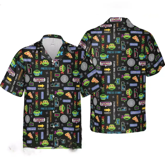 TMNT Hawaii Shirt Ninja Turtles Game Pixel Characters Hawaiian Shirt Black Unisex