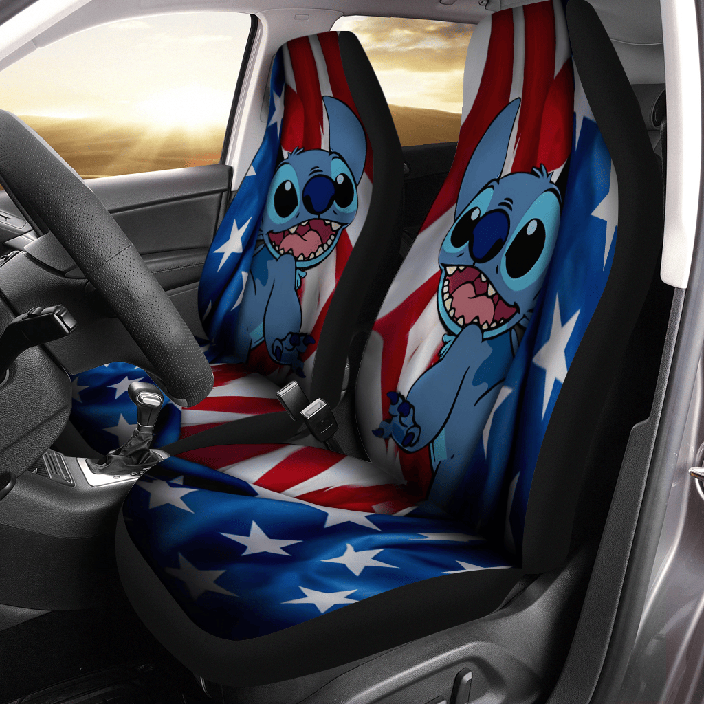 Stitch Car Seat Covers Stitch American Flag Graphic Seat Covers Blue Red