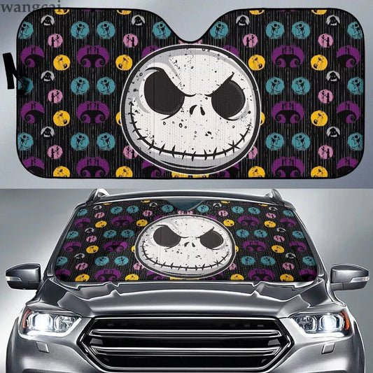 TNBC Car Sun Shade Jack Skellington Coule Silhouette Pattern Winshield Sun Shade Black Purple