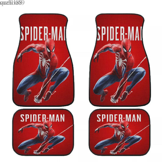 Spiderman Car Mats Spiderman Swinging Pose Graphic Car Floor Mats Red