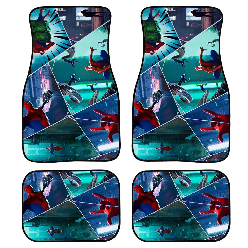 Spiderman Car Mats Spiderman Fighting Villains Scene Car Floor Mats Green Blue