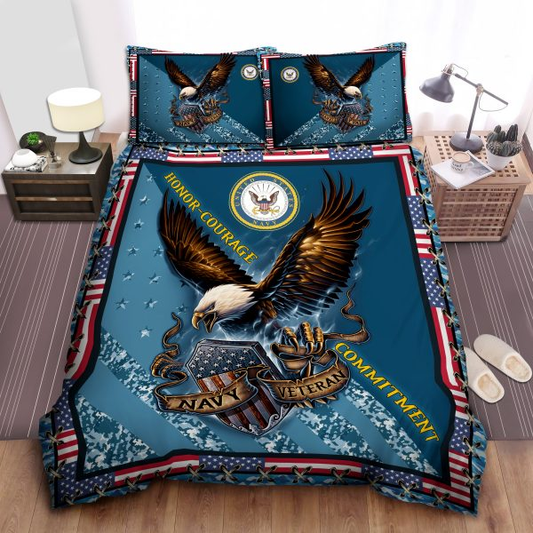 Veteran Bedding Set Navy Veteran Honor Courage Commitment Duvet Covers Blue Unique Gift