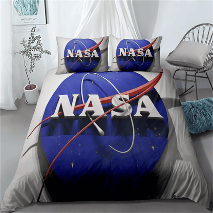 NASA Bedding Set NASA Symbol 3D Graphic Duvet Covers White Blue Unique Gift