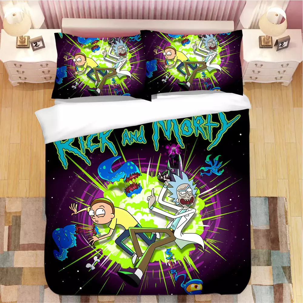 Rick And Morty Bedding Set Rick And Morty Fighting Monster Duvet Covers Colorful Unique Gift