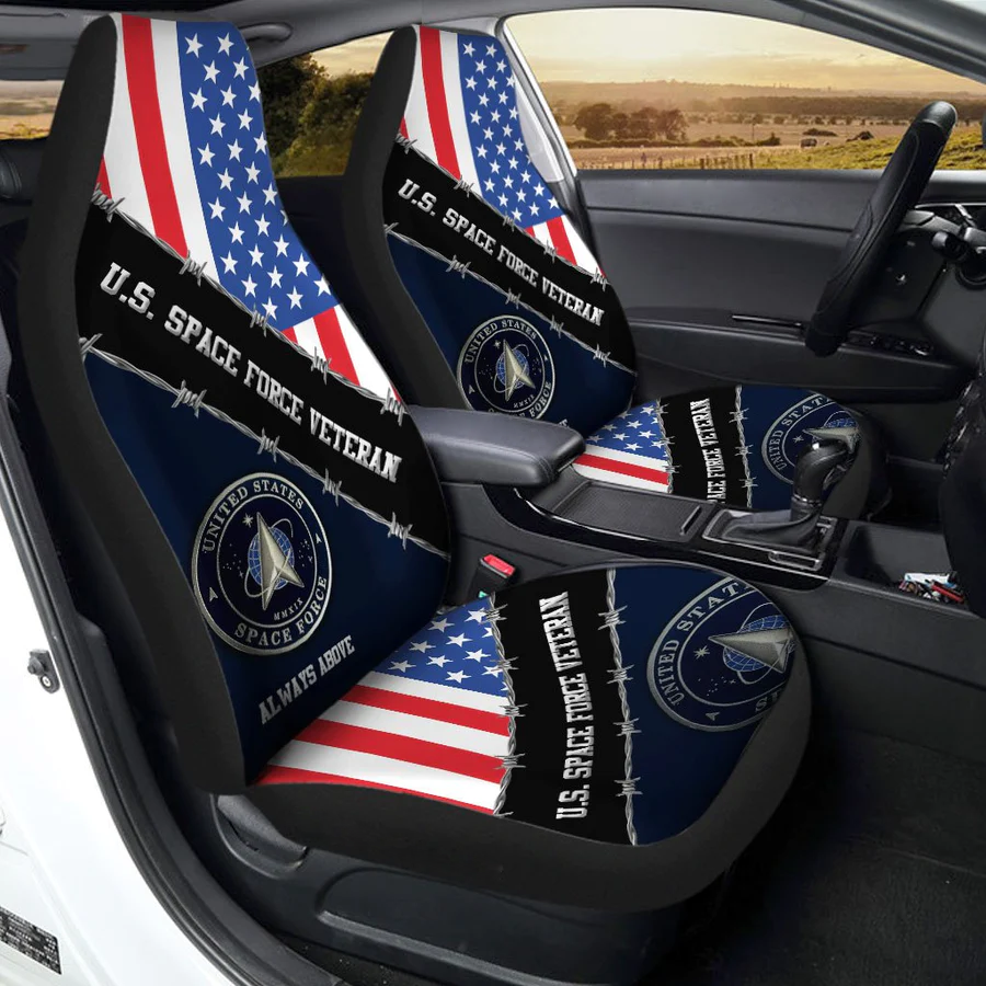 Veteran Car Seat Covers US Space Force Veteran Always Above Seat Covers Black Blue