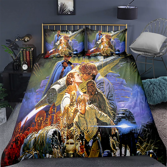 SW Bedding Set SW Characters Movie Poster Vintage Style Duvet Covers Colorful Unique Gift