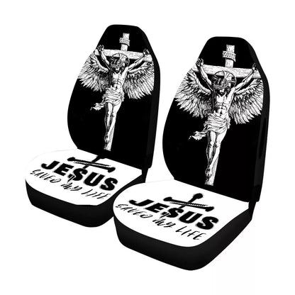 Jesus Car Seat Covers Jesus Saved My Life Seat Covers Black White