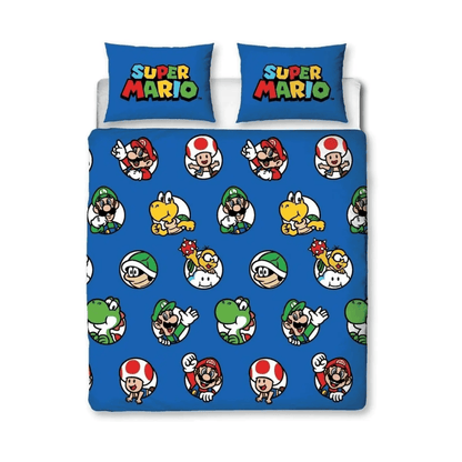 Mario Bedding Set Super Mario Luigi Yoshi Koopa Troopa Pattern Duvet Covers Blue Unique Gift