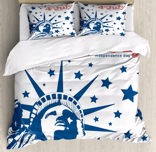 4th of July Bedding Set Independence Day Statue Of Liberty Duvet Covers Blue White Unique Gift