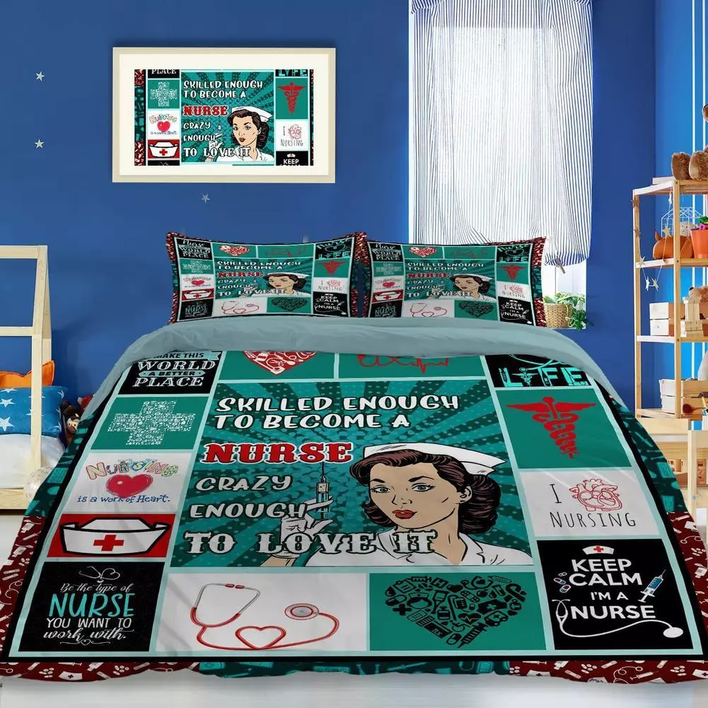 Nurse Bedding Set Skilled Enough To Become A Nurse Duvet Covers Green Unique Gift