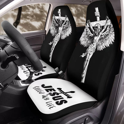 Jesus Car Seat Covers Jesus Saved My Life Seat Covers Black White