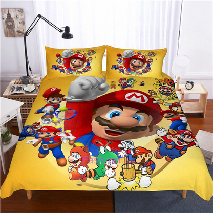 Mario Bedding Set Mario In Every Versions Graphic Duvet Covers Yellow Unique Gift