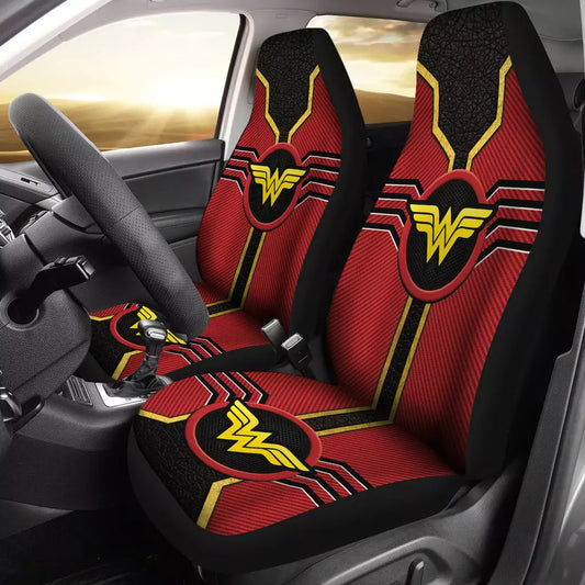 Wonder Woman Car Seat Covers DC Wonder Woman Logo Pattern Seat Covers Red Black