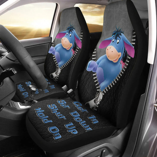 WTP Car Seat Covers DN Eeyore Get In Sit Down Shut Up Seat Covers Black Blue