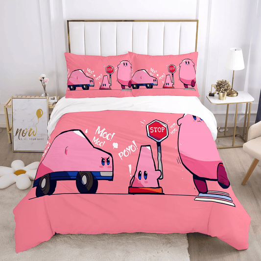 Kirby Bedding Set Kirby As Traffic Pole And Car Duvet Covers Pink Unique Gift