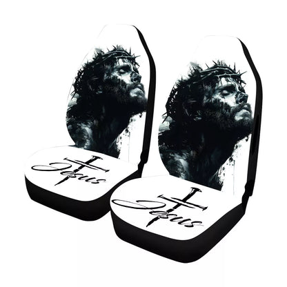 Jesus Car Seat Covers Jesus Thorn Crown Graphic Seat Covers Black White