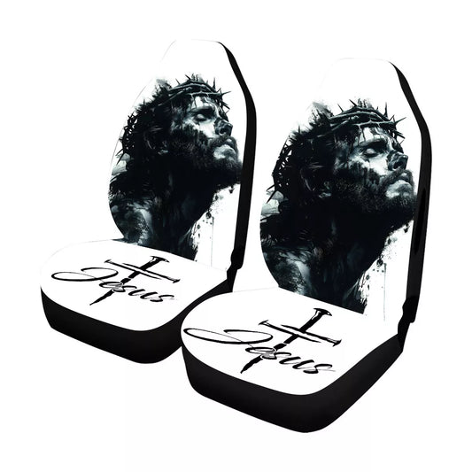 Jesus Car Seat Covers Jesus Thorn Crown Graphic Seat Covers Black White