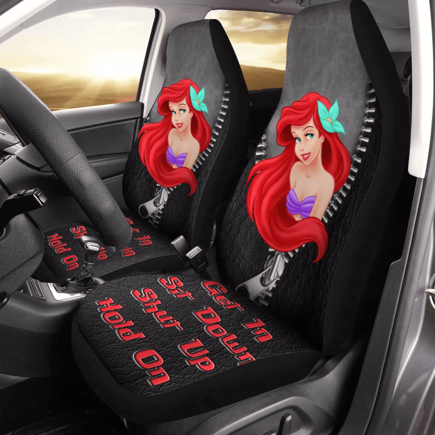 Little Mermaid Car Seat Covers DN Ariel Get In Sit Down Shut Up Seat Covers Black