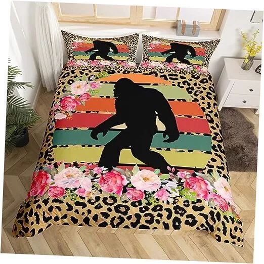 Bigfoot Bedding Set Bigfoot Flowers Leopard Pattern Duvet Covers Colorful Unique Gift