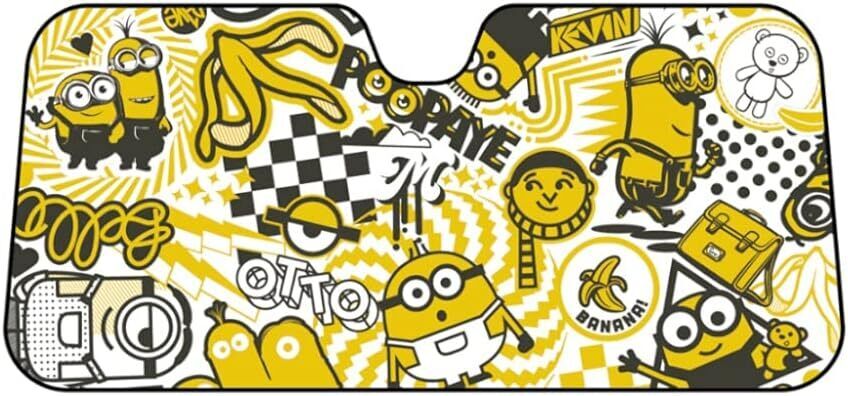 Minions Car Sun Shade Gru And Minions Doodle Art Pattern Winshield Sun Shade Yellow White