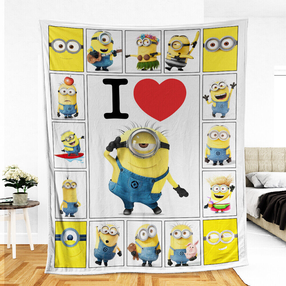 Minions Blanket I Heart Lance Minion Pattern Blanket Yellow White