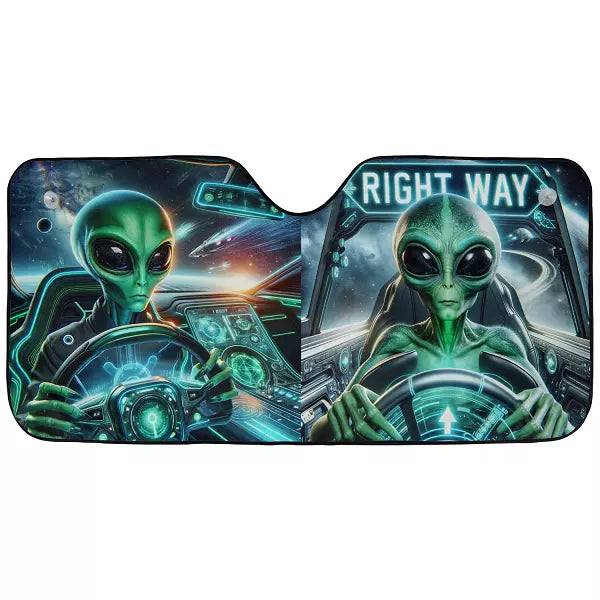 Alien Car Sun Shade Alien Driving The Right Way Winshield Sun Shade Green