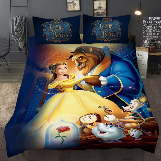 Beauty And The Beast Bedding Set Beauty And The Beast Characters Duvet Covers Blue Yellow Unique Gift